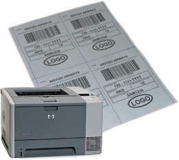 4 labels on 8.5" x 11" paper printed on a HP LaserJet 2420 b/w laser printer